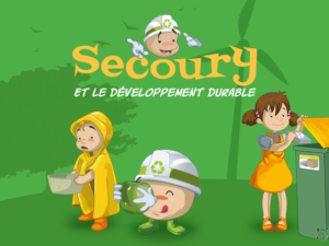 Ecran d'accueil du jeu Secoury et le développement durable