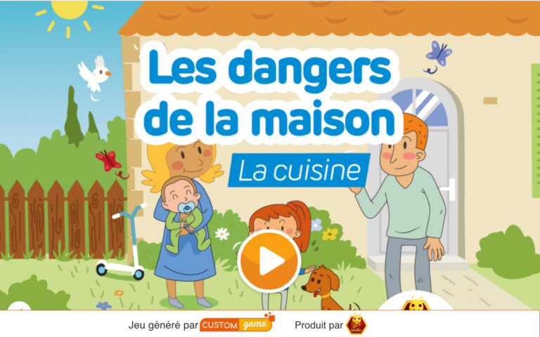 Page d'accueil du jeu "Les dangers de la maison" généré par le moteur Drop!